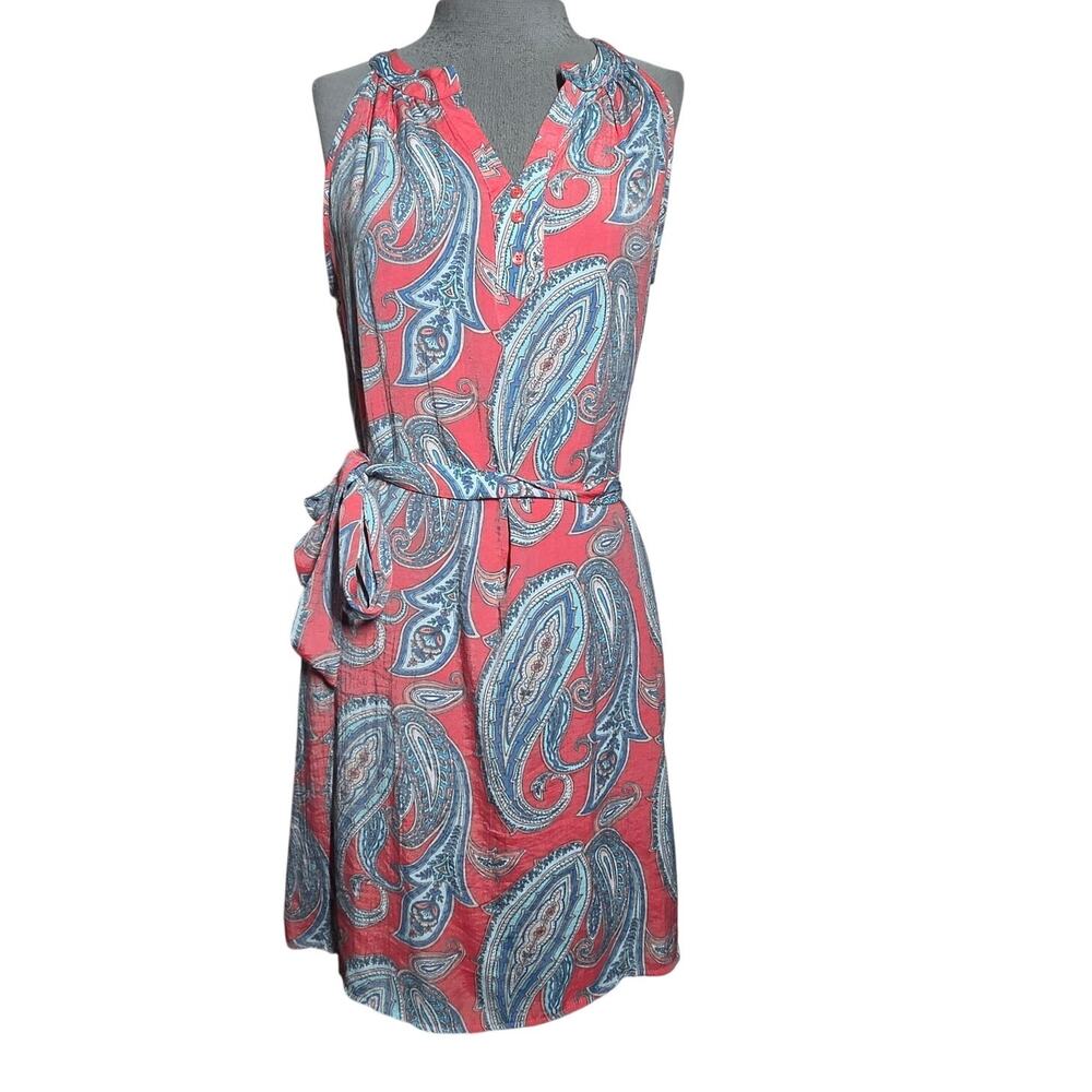 Sleeveless Pasley Print Belted Dress Size Small